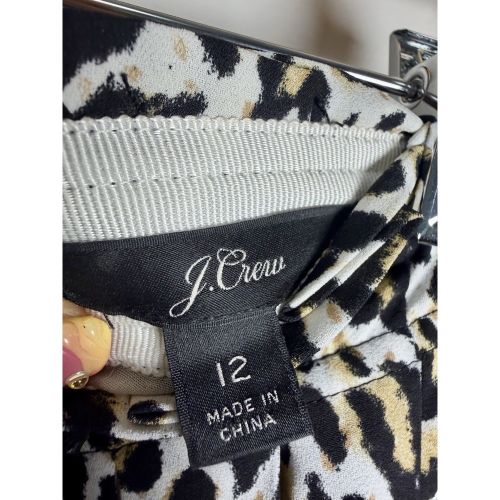 J. Crew Leopard Print Pleated Lined Midi Skirt Office Career Women's Size 12 - Picture 4 of 10